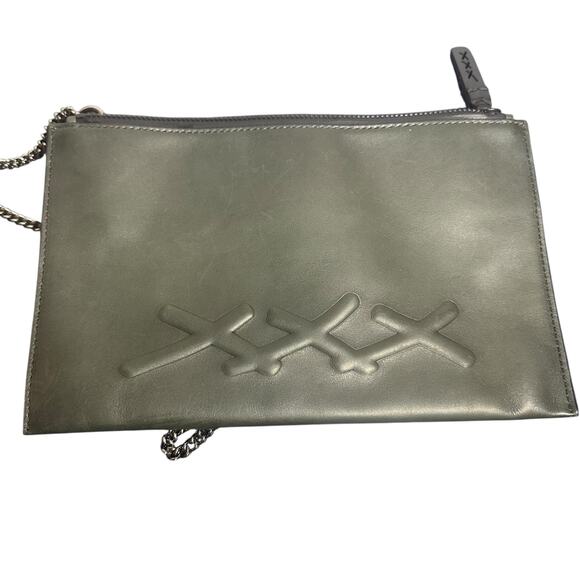 Ermenegildo Zegna XXX Leather Flat Zip Pouch Gray Crossbody Bag shoulder - Picture 1 of 16
